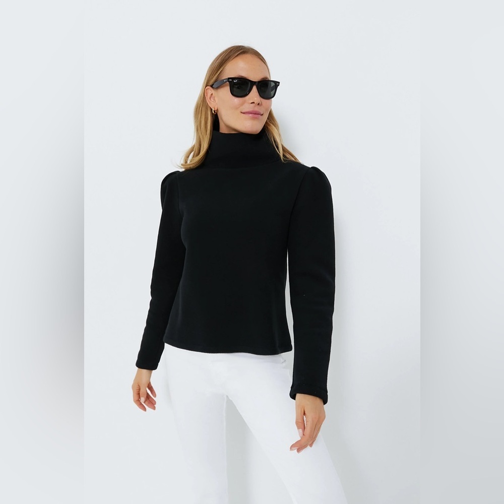 Dudley Stephens Black Vello Fleece Palmer Puff Sleeve Turtleneck sz M Luxury